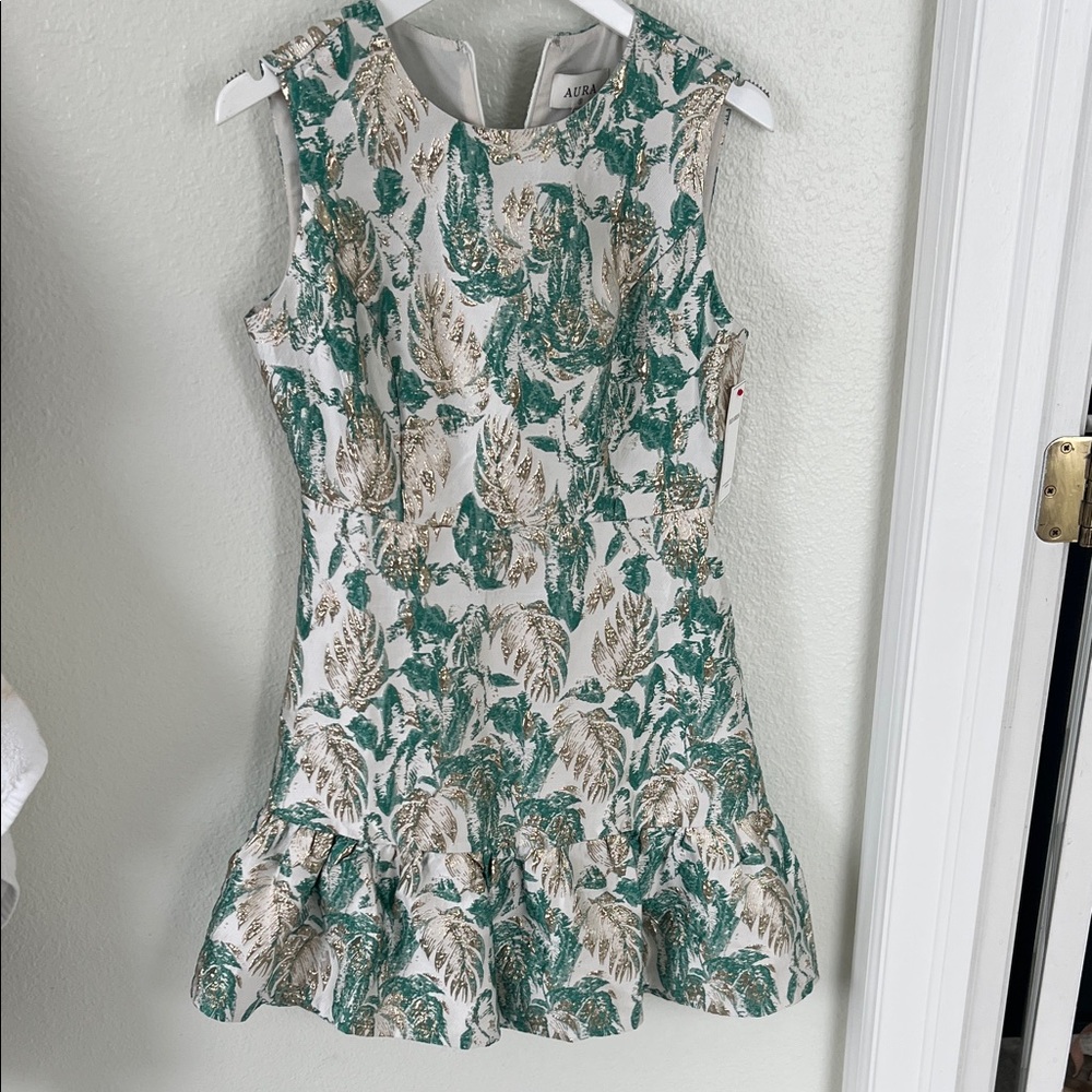 Aura Green and Gold Textured Dress